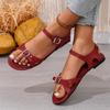 Minimalist Roman Sandals Women's Summer New Round Toe Metal Buckle Versatile Soft Sole Non-slip Strap Plus Size Flats