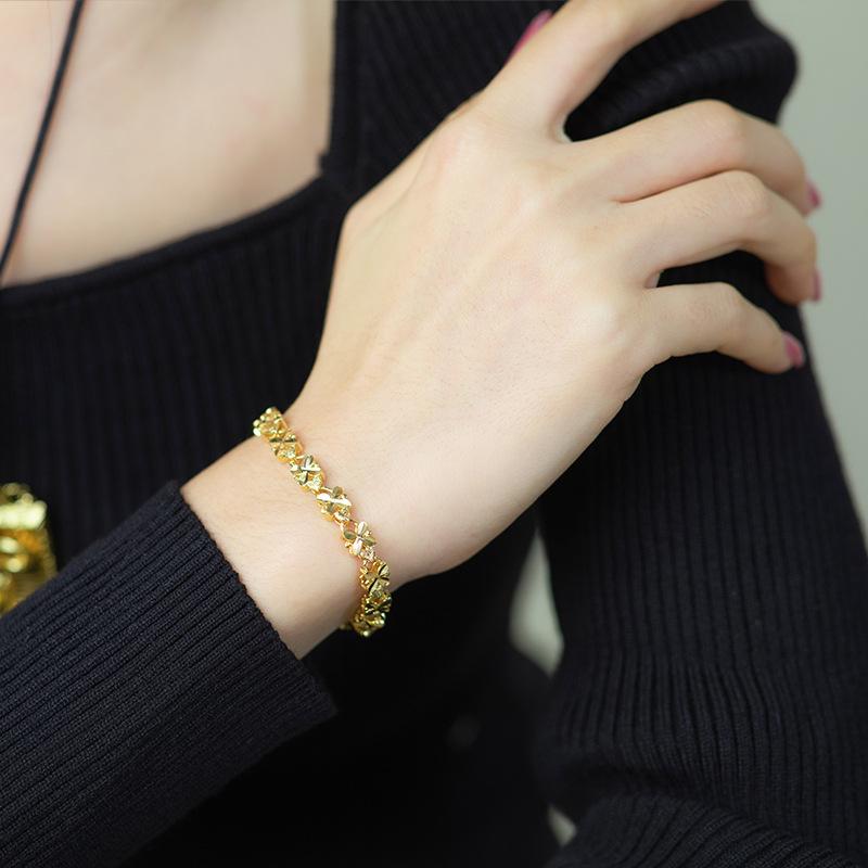 Fashion Lucky 24K Gold Bracelet 6mm Four-leaf Clover Gold Bracelet, Suitable for Women's Jewelry Gifts