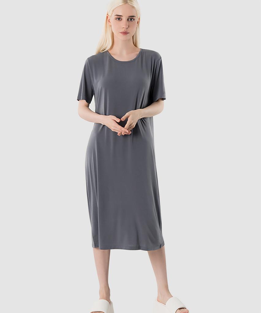 Armedes Women'S Loose Fit Short Sleeve Long Dress Ar-314