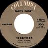 7-дюймовая пластинка СЭНДИ ПОУЗИ - Вместе / Почему бы нам куда-нибудь не пойти 445596 Columbia 1972 США Рок Б/У