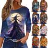 Women's T Shirt Halloween Print 3/4 Sleeve Daily Fashion Basic Round Neck Regular Top
