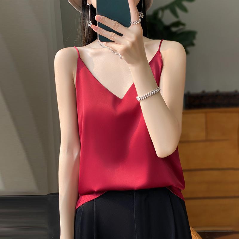 Silk Camisole Summer Female V-neck Inner Sleeveless Blouse Halter Tops for Women