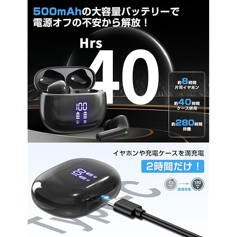 Наушники bluetooth беспроводные наушники совместимы с Bluetooth5.4 YBYP bluetooth светодиодный дисплей шумоподавляющие bluetooth наушники маленькие/легкие