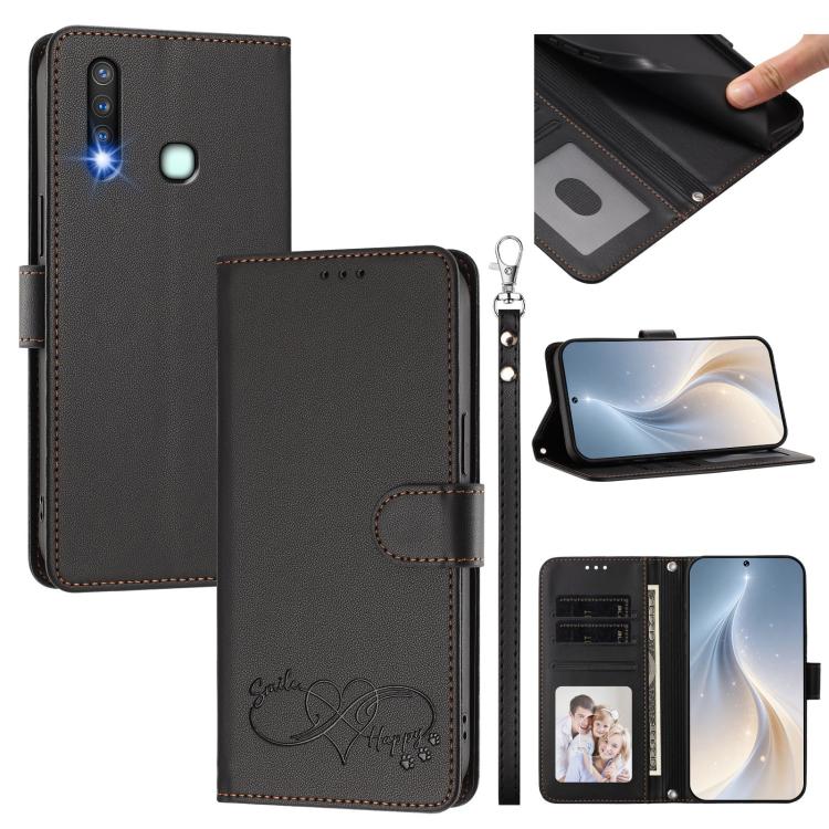 Happy Heart Pattern Magnetic Closure Vegan Leather Phone Case With Wrist Strap For vivo X200 FE