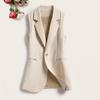 Women Summer Suit Vest Lapel Sleeveless Pockets Design Single Button Waistcoat Slim Fit Solid Color Work Office Style Vest Coat