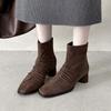 Мода 2025 Зимняя Женская Обувь Натуральная Кожа Женские Сапоги До середины икры Современные Сапоги Женские Однотонные На среднем каблуке Женская Обувь Плиссированная