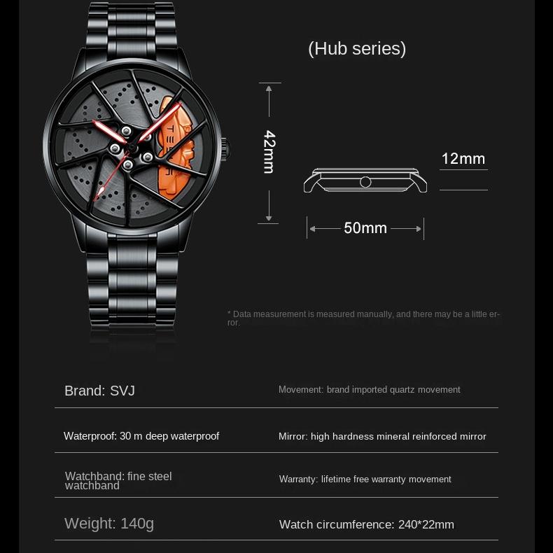 SVJ Wheel Watch Трехмерные полые мужские часы Высококачественные подлинные мужские часы Кварцевые часы