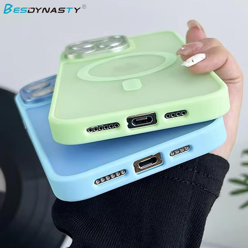 Matte Magnetic Clear Ultra Thin Slim Phone Case for iPhone 17 16 15 14 13 Pro Max Wireless Charging Magsafe Cover with Lens Film