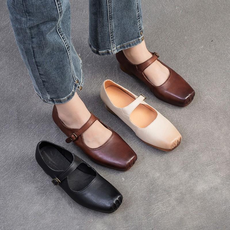 Johnature Туфли-лодочки из натуральной кожи с квадратным носком и пряжкой, модные однотонные женские туфли на среднем каблуке