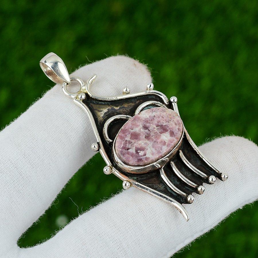 925 Silver Oval Natural Lepidolite Wedding Engagement Mother New Pendant Jewelry