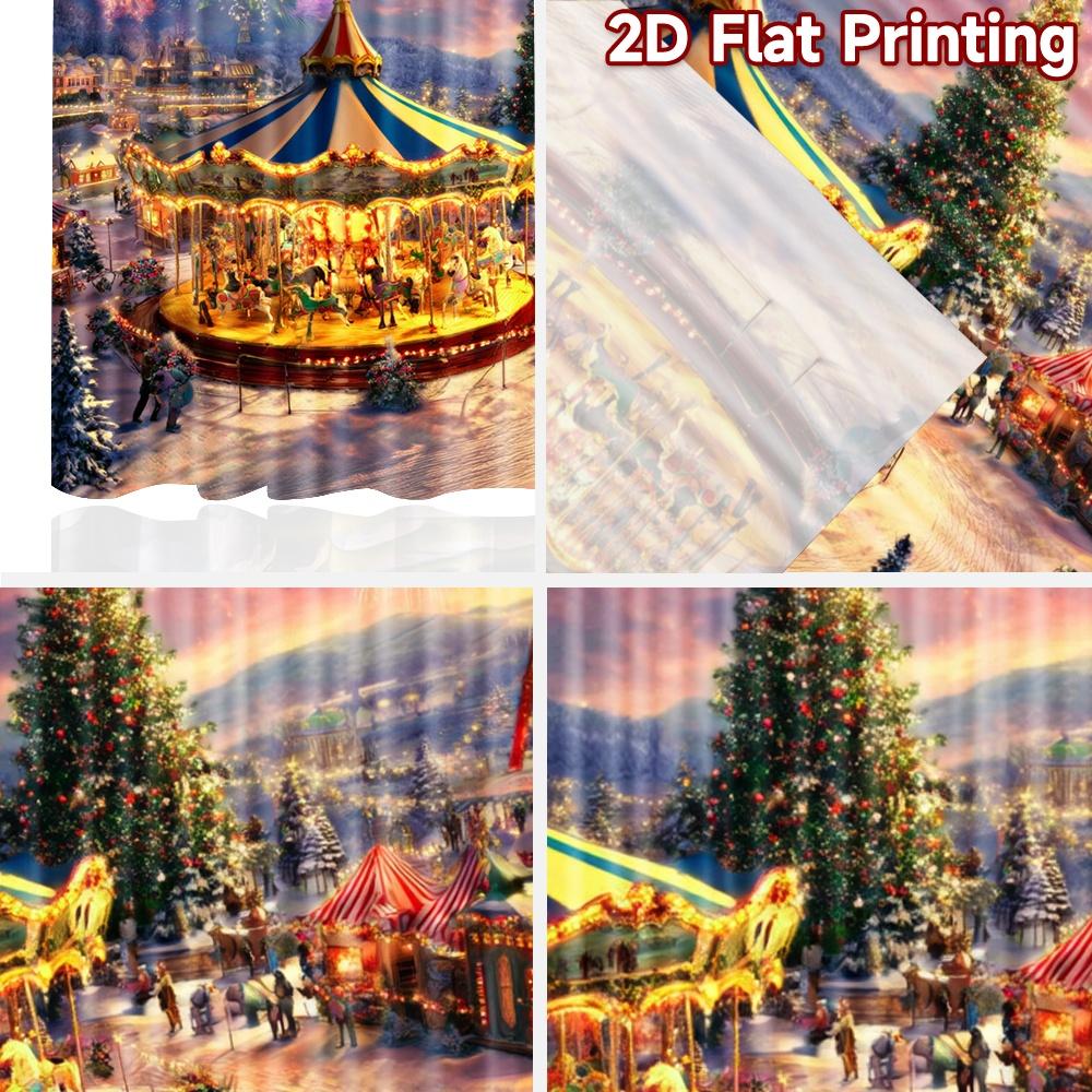 2D flat printing 2pcs Curtains Christmas Village Night Carnival Carousel Ferris Wheel Digital Printed Polyester Drapes Birthday