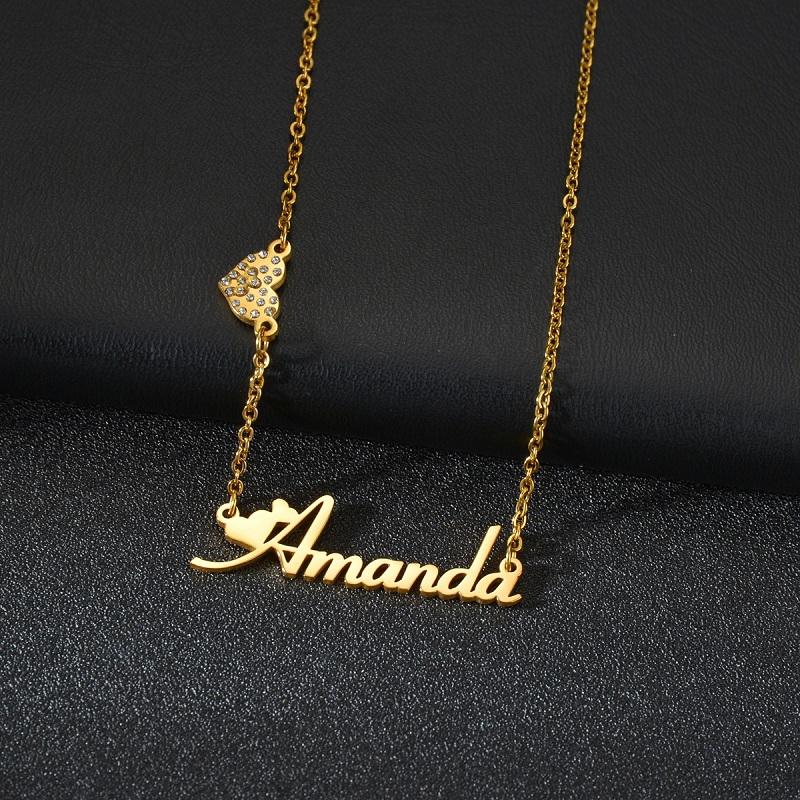 Atoztide Custom Name Zircon Necklace for Women Stainless Steel Double Hearts on Chain Letter Nameplate Choker Jewelry Gift