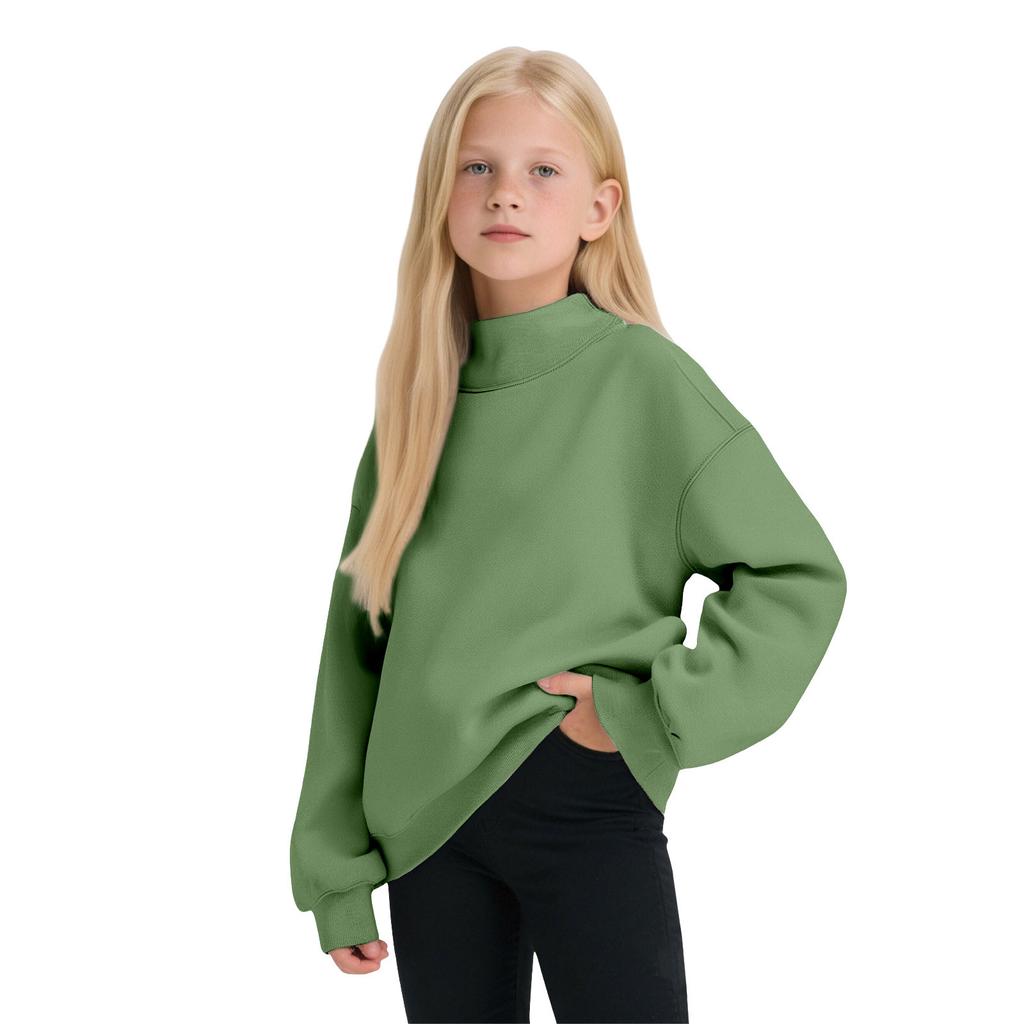 Girls’ Oversized Mock Neck Sweatshirt, Long Sleeve Pullover Top, Soft Fleece Casual Wear for Fall and Winter