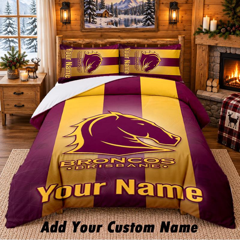 Постельное белье с узором Brisbane Broncos, комплект из 3 предметов, с возможностью добавления имени, простыня и наволочки для домашней спальни