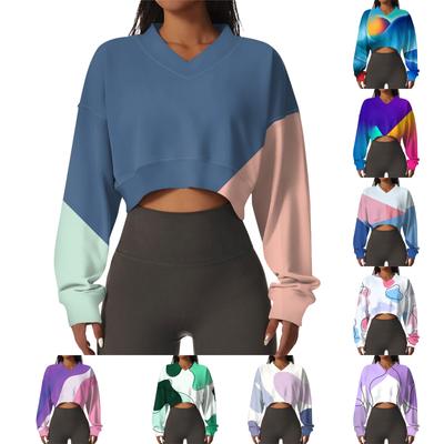 Женская повседневная модная сексуальная удобная спортивная толстовка с V-образным вырезом и длинным рукавом с геометрическим принтом