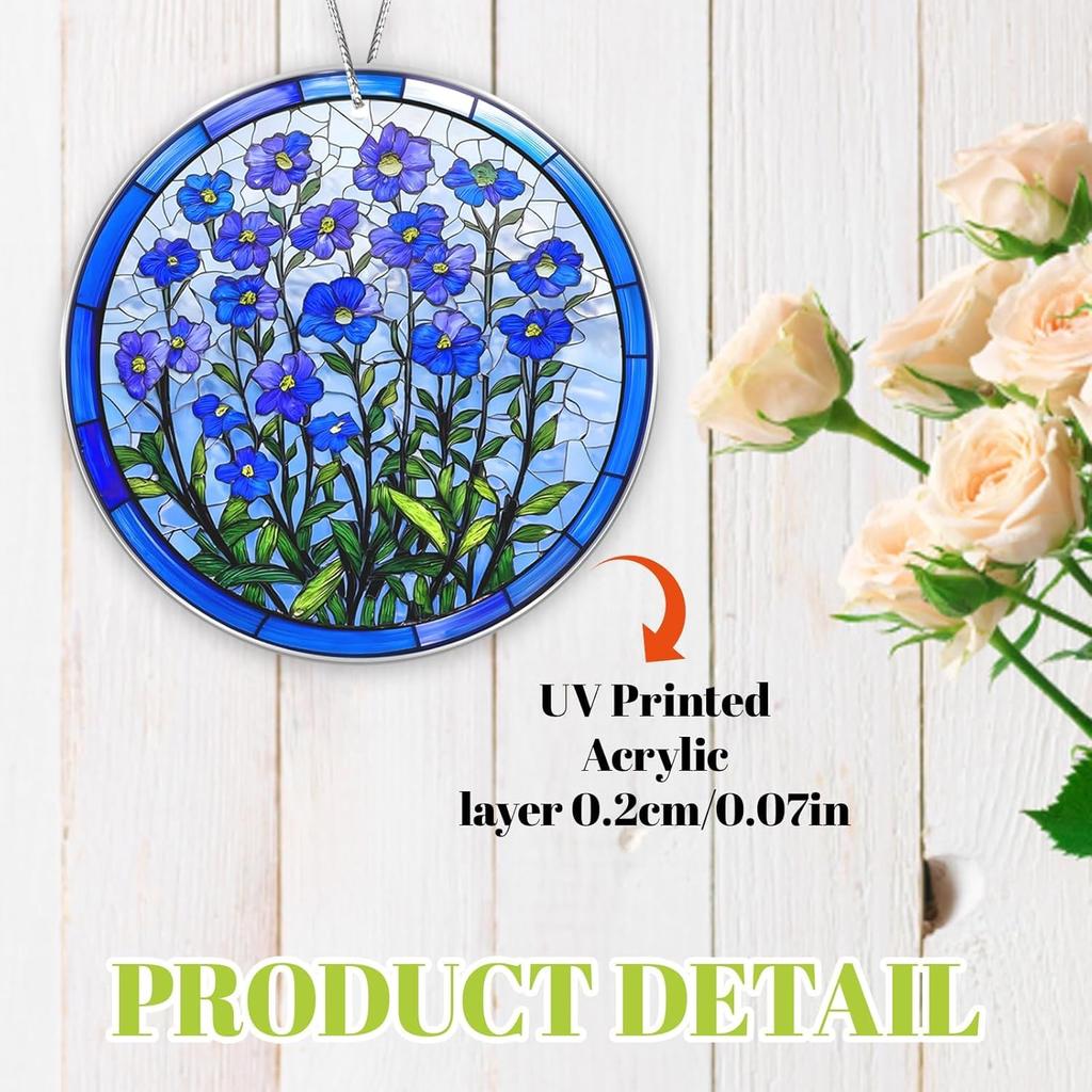 Forget Me Not Stained Glass Window Hanging, Forget Me not Gifts, Sympathy Gift for Loss of Loved One, Memorial Ornament for Window, Blue Floral Decor