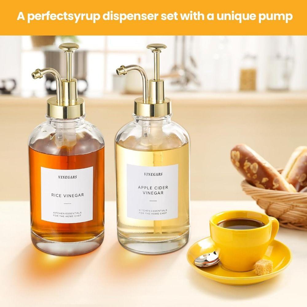 Upgraded Pump 16 Oz Coffee Syrup Dispenser Clear Glass Hand Soap Dispenser  Maple