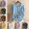 Women's Fashion Cat and Mouse Prined Short Sleeve T-shirt Loose Cotton Shirt Casual Loose Summer Blouse Plus Size Tops
