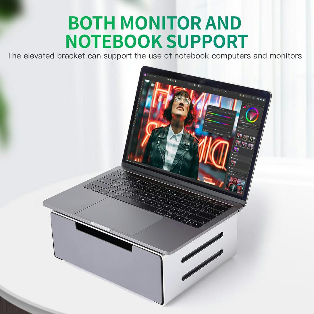 L26-1 Computer Monitor Laptop Stand Riser Aluminum Alloy Desktop Organizer with Drawer