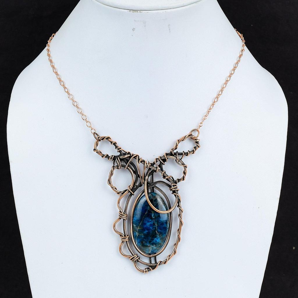 Neon Apatite Necklace Copper Wire Wrapped Jewelry Copper Necklace Adjustable Necklace Handmade Gemstone Jewelry Wire Wrap Necklace For Gifts