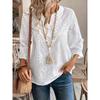 Autumn Loose-fitting V-neck Temperament Commuter Embroidered Flared Sleeve Lace Blouse Chiffon Shirt