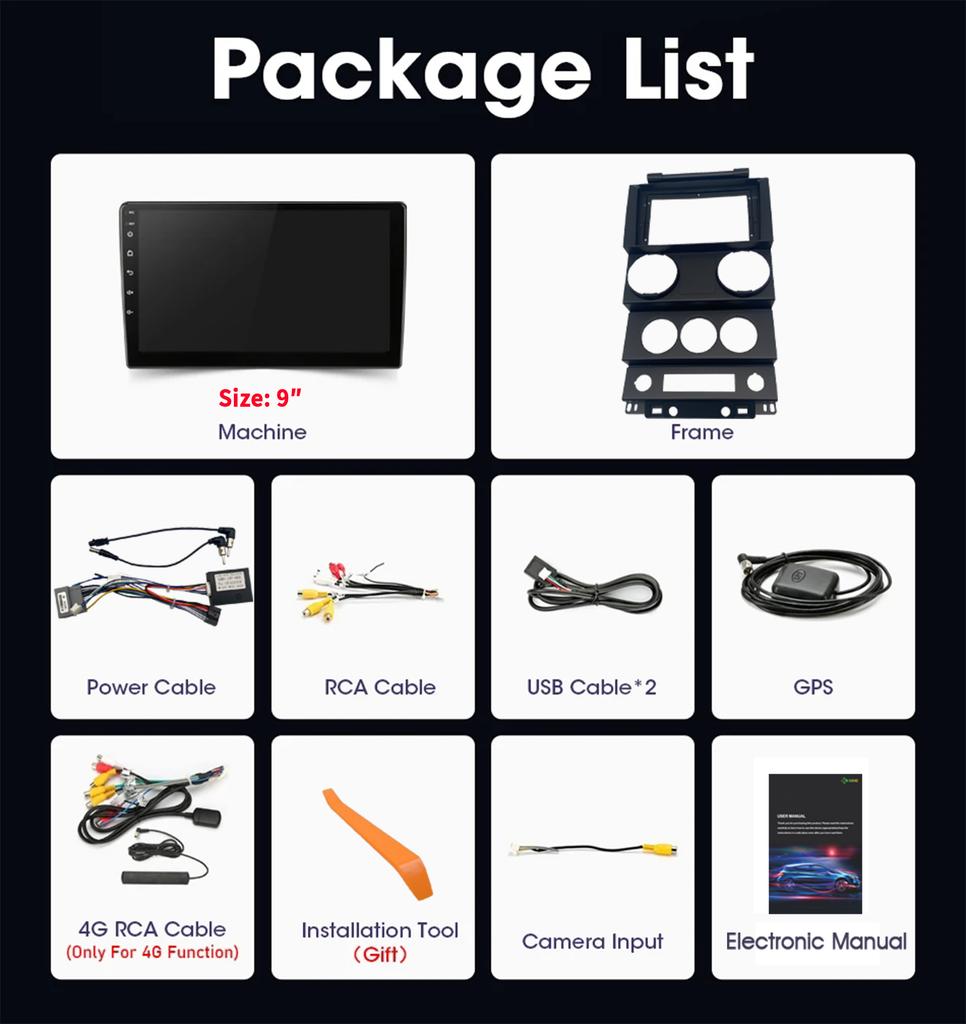 Car Radio Stereo For Jeep Wrangler Unlimited 3 JK 2008-2010 Android 14 Multimedia 4G GPS Carplay Android Auto Head Unit Screen