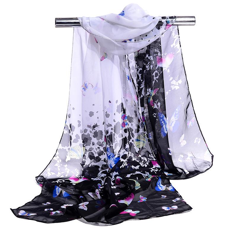 Summer New Silk Scarf Women's Butterfly Women's Chiffon Long Silk Scarf Flower Scarf