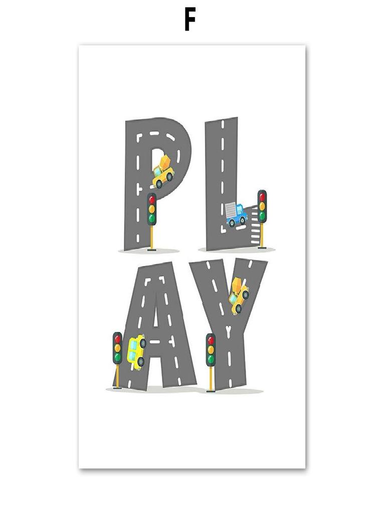 Kids Room Decor Alphabet Learning Vehicles Canvas Art Fire Truck Ambulance Nursery Wall Posters