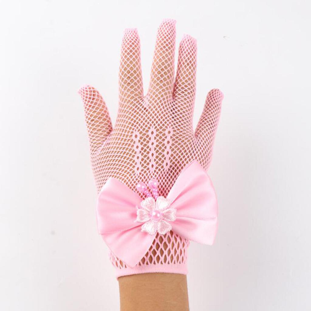 Детские праздничные кружевные перчатки-сетки с жемчугом, перчатки для причастия, перчатки для вечеринки девочки-цветочницы, детские перчатки, сетчатые перчатки с бантом высокой эластичности