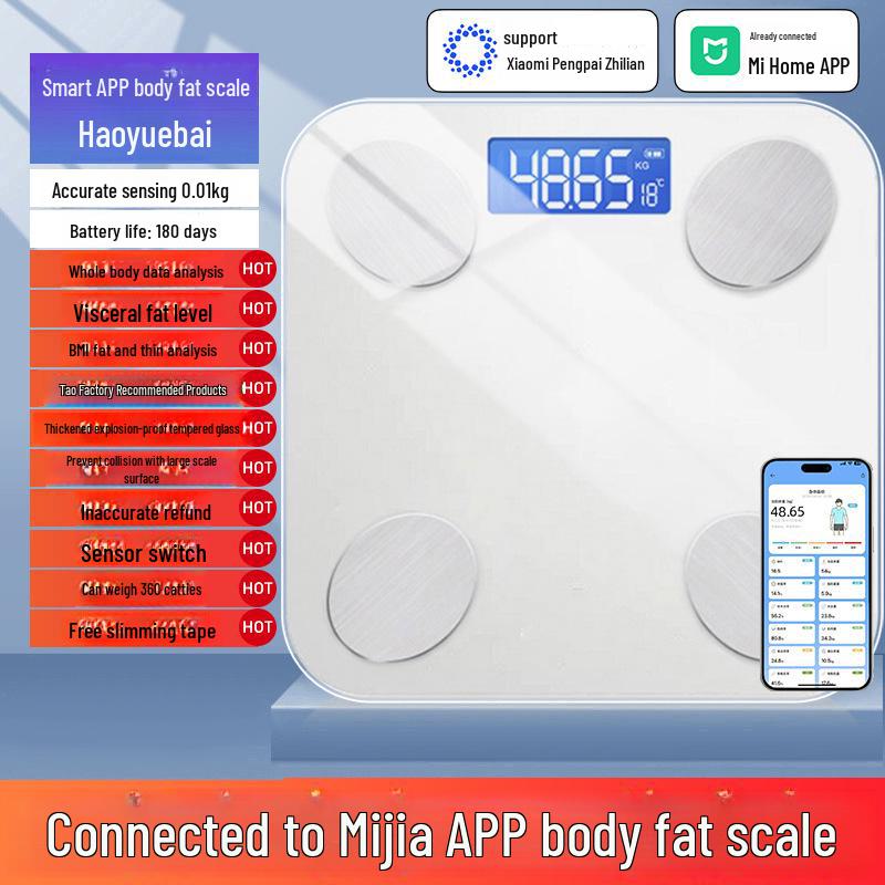 Rechargeable Smart Body Fat Scale for Home - Accurate, Compact, and Mijia App Compatible.