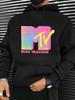 Темно-синий худи с принтом "MTV Music Television" - Повседневный вязаный пуловер с цветным логотипом