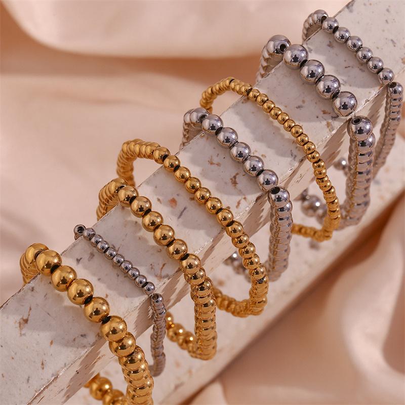 Simple Vintage Gold Silver Stainless Steel Elastic Bead Bracelet Punk Rock Style Party Accessories Jewelry