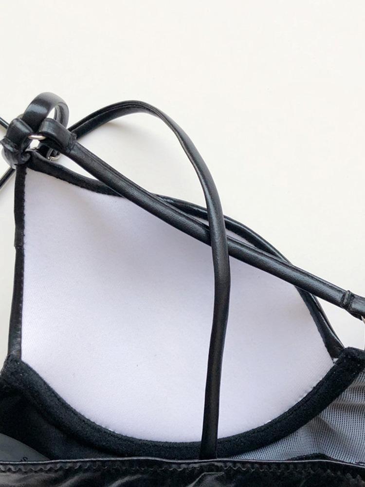 Блестящий искусственный кожаный PU бикини женский купальник бюстгальтер чашка бикини 2025 женский купальник из двух частей бикини комплект пуш-ап купальный костюм плавание