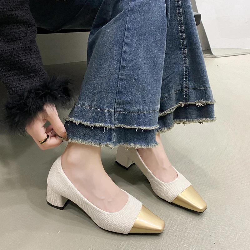 Модные универсальные черные туфли на высоком каблуке в стиле твида - женские весенне-летние модные туфли с металлическим носком и резиновым верхом