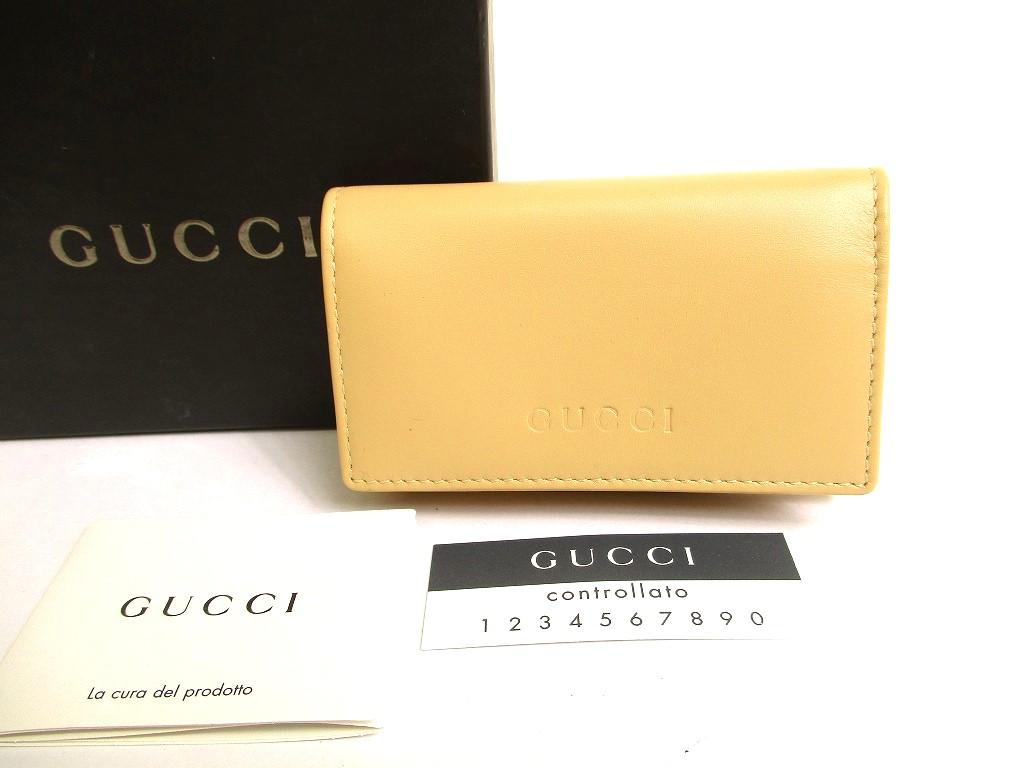 Authentic GUCCI Logo Beige Leather 6 Pics Key Cases #9626  Refurbished