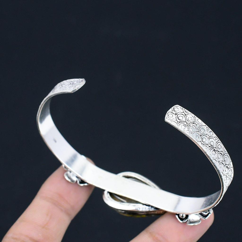 Daughters Day Sale Sterling Silver Bumble Bee Jasper Stone Flower Bangle Jewelry