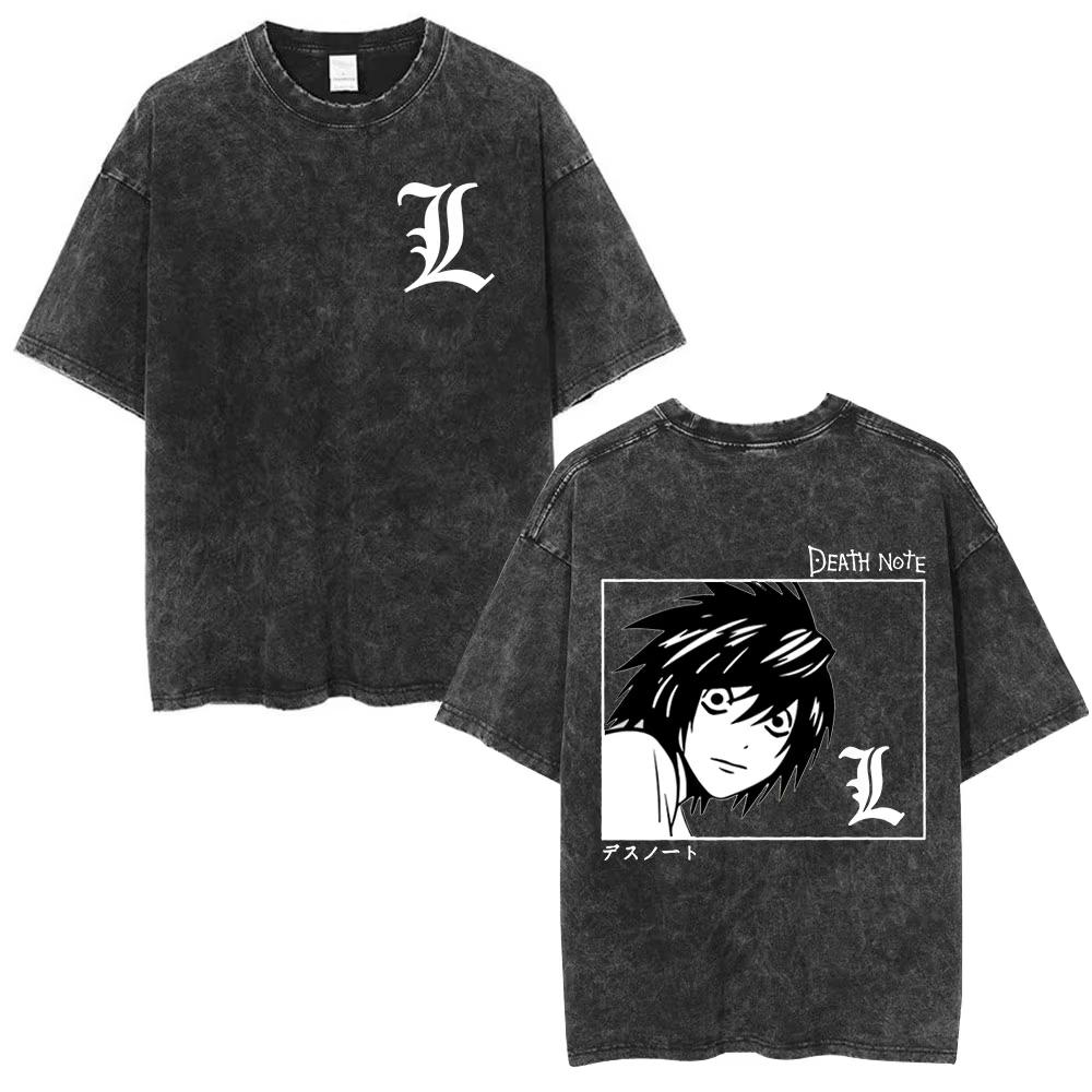 Vintage Washed Death Note Anime Tshirt Men Women Loose Cotton Casual Graphic Short Sleeve Summer Streetwear Top 2026 Hot Sale