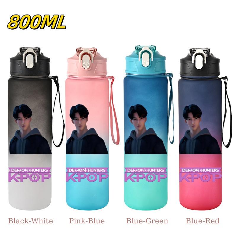 800ML KPop Demon Hunters Gradient Cartoon Pattern Big Capacity Straw Water Cup Outdoor Portable Sports Drink Bottles Travel Mug