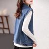 Vintage Women Denim Vest Jacket Spring Summer Sleeveless Casual Top Blue Jean Waistcoat Coat Lady Oversize Pocket Outerwear