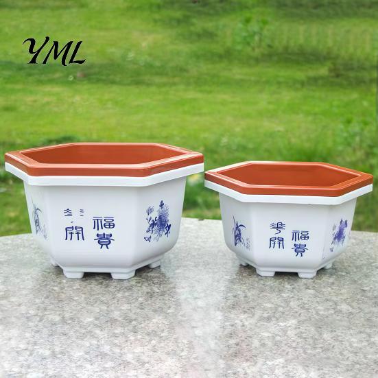 Versatile Flower Pots for All Seasons Hexagonal Pot with Drainage Holes & Saucer Indoor Outdoor Plants, Durable Weather Resistant Sturdy Plastic