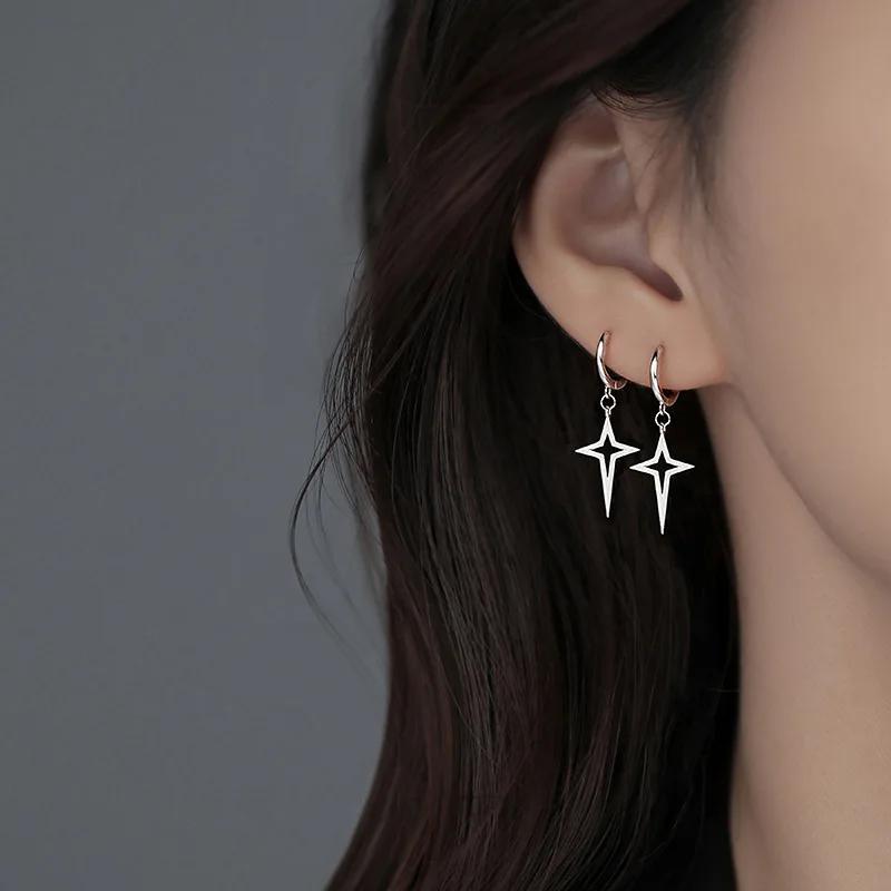 Простые серебряные серьги-звезды для женщин с опаловым камнем, серьги-кольца в форме сердца, панк-ювелирные изделия 2010 года, милые, на каждый день, подарки на вечеринку
