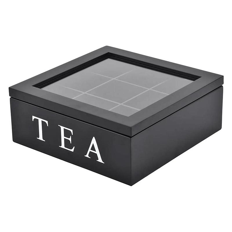 Vintage Wooden Storage Box With 9 Compartments For Jewelry Tea Coffee Organizer Retro Desktop Decorative Accessories 23x23x9cm