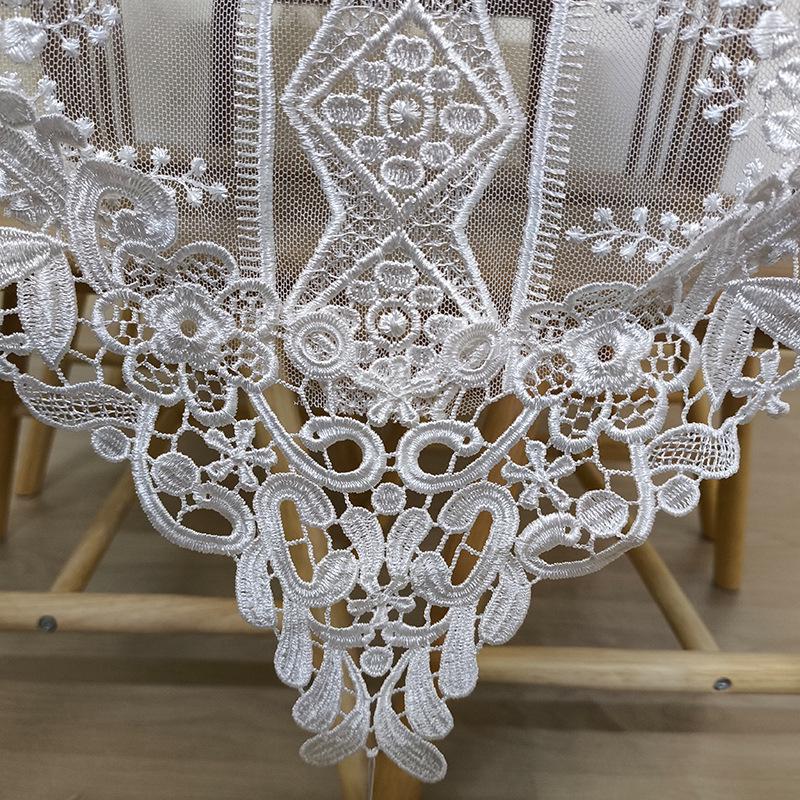 White Retro Lace Mesh Shawl: French Embroidered Decorative Table Runner