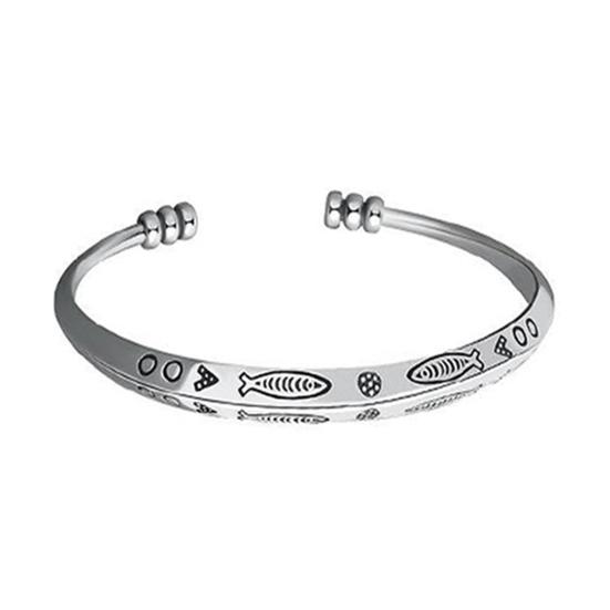 Men Bracelet Opening Adjustable Silver Color Twist Boho Wrist Decoration Easy To Wear Fish Letter Curved Sleeve Bracelet Men Jewelry