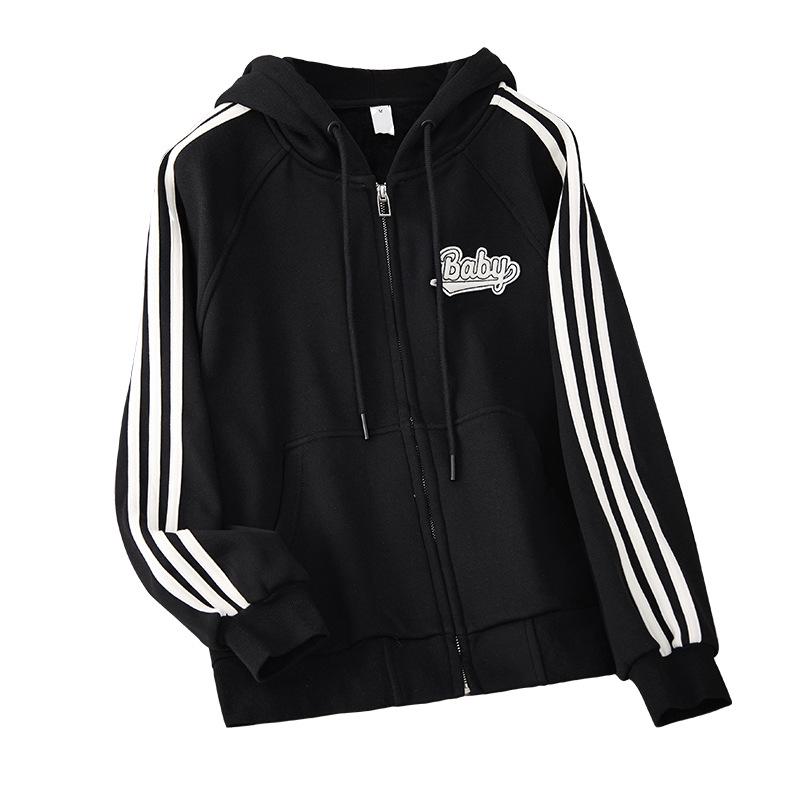 Women's Fleece-Lined Casual Hooded Sweatshirt Jacket - Korean Style, Slimming, Loose Fit, Zipper, Autumn/Winter 2025
