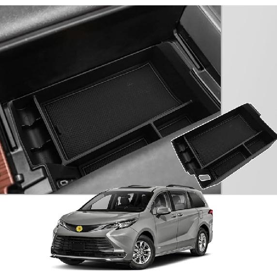 CDEFG Органайзер-лоток для центральной консоли, совместимый с -2024 2025 Toyota Sienna, Противоскользящая подкладка для хранения в подлокотнике, Нескользящий коврик на крышку подлокотника, Барьер для мобильного телефона