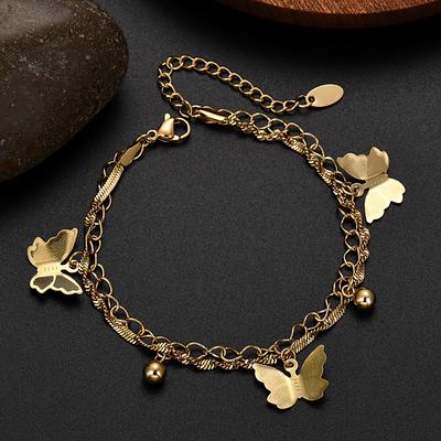 JewelryTop 18K Золото Медные Шармы бабочка Браслеты для Леди Женщин Свадебные Рождественские Подарки 18+5см оригинал