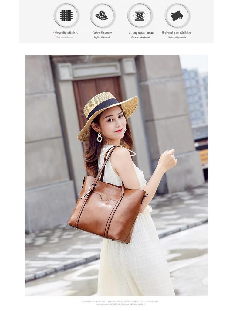 Трендовая женская сумка-тоут из масляной вощеной кожи - Европейский и американский стиль