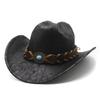 Textured Western Cowboy Hat Men'S And Women'S Vintage Belt Big Eaves Outdoor Shade Jazz Hat