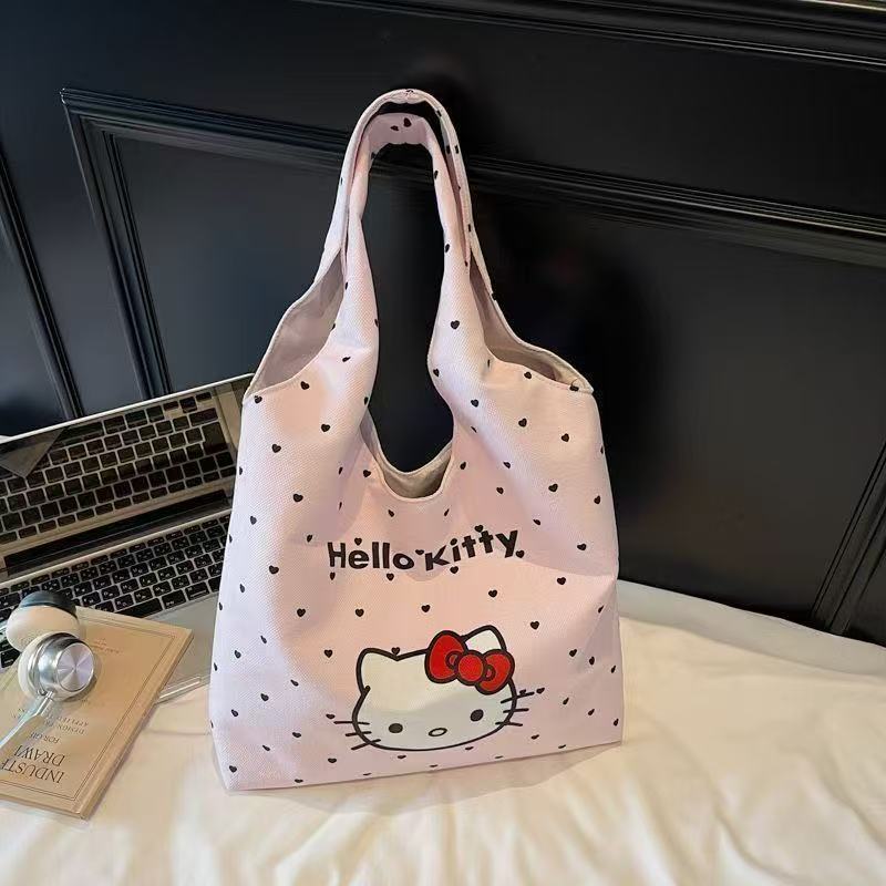 HelloKitty Милая Канва Сумка Женская Повседневная Сумки Ручные Девочки Шоппинг Сумка-Тоут Мультяшный Кот Канва Каваи Сумка Ручная Одно Плечо Сумки